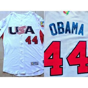 OBAMA 44 WBC 2009 USA Majestic jersey L World Baseball Classic white MLB vtg